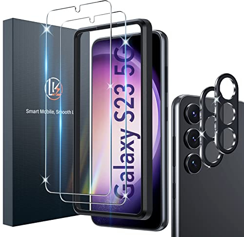 LK für Samsung Galaxy S23 für Panzerglas mit 2 Glas & 2 Kameraschutz | 9H Härte Bruchsicher Kratzfest Schutzglas, Anti-Fingerabdruck, Rahmen-Installationshilfe, 0 Staub & Blasen, HD-klar