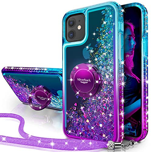 Miss Arts für iPhone 11 Hülle,[Silverback] Mädchen Glitzern Handyhülle Hülle mit Ringständer, Cover Silikon Flüssigkeit Clear Schutzhülle für iPhone 11 6.1 -LILA | Lila,Silikon Flüssigkeit Clear Case, Treibsand Schutzhülle für Mädchen