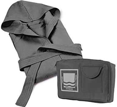 Banzaii Accappatoio in 100% Microfibra con Cappuccio – Accappatoio Uomo e Donna con Borsa Resistente e Salvaspazio - Taglia L Grigio Scuro