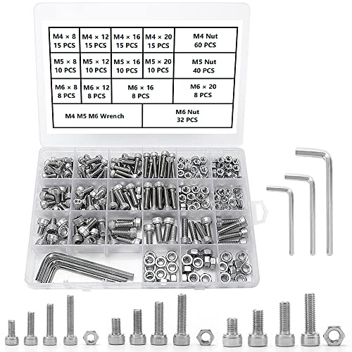 YIXISI 267 Pezzi M4 M5 M6 Viti a Testa Esagonale con Esagono Incassato in Acciaio Inox Assortimento Kit, Set Bulloni e Dadi, con 3 Chiavi Esagonali