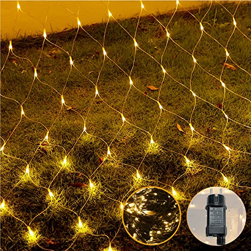 AufuN LED Lichternetz Led Lichterkettennetz 3 x 2m Lichterkette Strombetrieben mit stecker, 8 Modi Lichtervorhang für Weihnachten, Halloween, Außen Innen Garten, Hochzeit, Party (250LEDs Warmweiß)