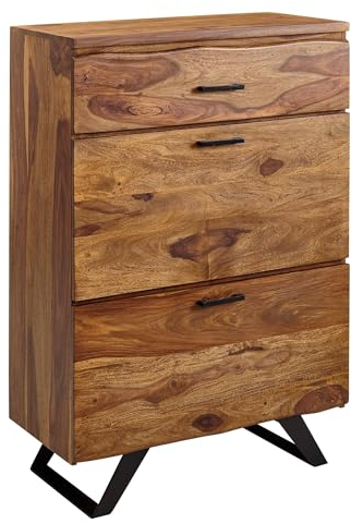 Wohnling Kommode 80x120x41,5 cm Sheesham Massivholz/Metall Flurkommode, Sideboard Highboard mit Baumkante, Kommodenschrank Holz Modern, Standschrank Anrichte Schubladenkommode