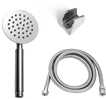 Stainless Steel Brushed Bathroom Handheld Shower Head Round Square Bath Sprayer 1.5M Shower Hose Wall Mounted Bracket Matt Black leisurely (Color : B Shower Only Black) (B Whole Set Brushed)