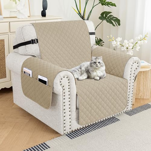 XINEAGE Sofa Überzug Reversible, Wasserdicht Sofabezug, Sofaüberwurf, Sofa Möbel Protector, rutschfeste Sofabezüge für Hunde Haustiere (1 Sitzer, Khaki)