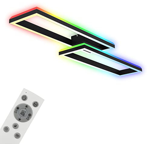 Briloner Leuchten - Deckenlampe RGB, Backlight Deckenleuchte LED, Dimmbar, Farbtemperatur einstellbar, LED Frame RGB, Fernbedienung, Schwarz