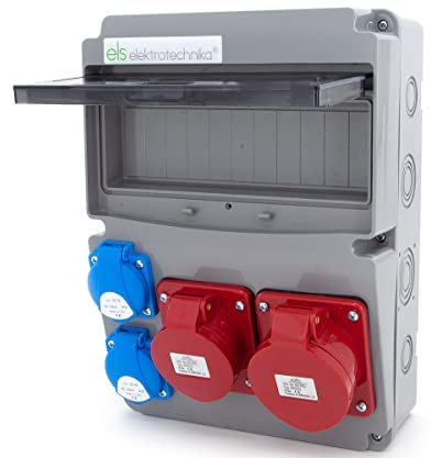 ELS Elektrotechnika 11 moduli splitter a parete con 2 x 230 V + interruttore di linea, 2 x LS, 1 x CEE 16 A + LS, 1 x CEE 32 A + LS, cablato, pronto per il montaggio, per cantiere