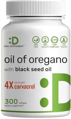 DEAL SUPPLEMENT Oil of Oregano Softgels with Black Seed Oil 300 Count – 4X Strength Carvacrol – 2-in-1 Herbal Oil Formula – Plant Based, Non-GMO