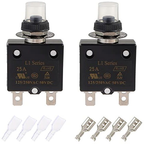 EPLZON 25A Interruttore automatico a pulsante di ripristino manuale 125/250V AC 50V DC Protezione da sovraccarico termico (confezione da 2 pezzi)