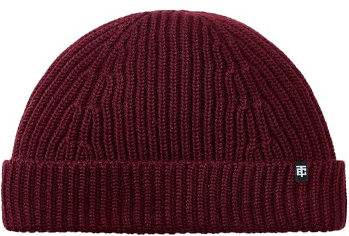 Enter the Complex® Kurze Fisherman Beanie, Docker Mütze, Herren und Damen, Trawler Beanie, 100% Merino Wolle, Rollmütze, Bordeaux