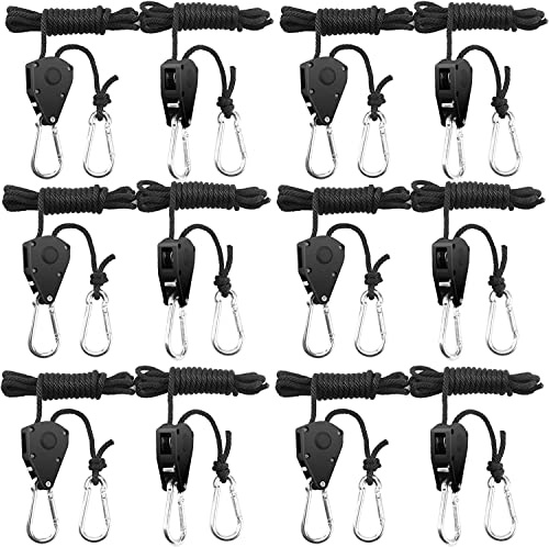 BOSYTRO 6 Coppie (12 Pezzi) 1/8 di Pollice Rope Ratchet Ganci di Corda, Nylon Cricchetto a corda supporto corda regolabile Adatto per Casa, giardinaggio e coltivazione, Capacità di carico 68 kg/paio