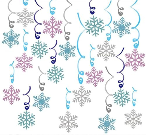GAKA FAVOR 20 Stück Wirbel Deko Schneeflocken Spiralen Girlande Folien Deckenhänger Schneeflocken Spiral Deko für Geburtstag, Gefrorene Party, Frozen Party oder Karneval Partydeko