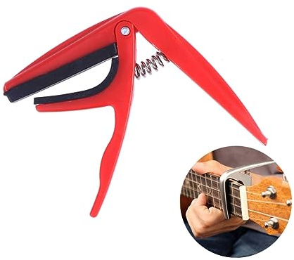 Toyvian Professioneller Ukulelen Capodaster Aus Zinklegierung Einhändige Federklemme Rot Mit Silikonpolster Gitarrenzubehör Für Ukulele Und Konzertgitarre