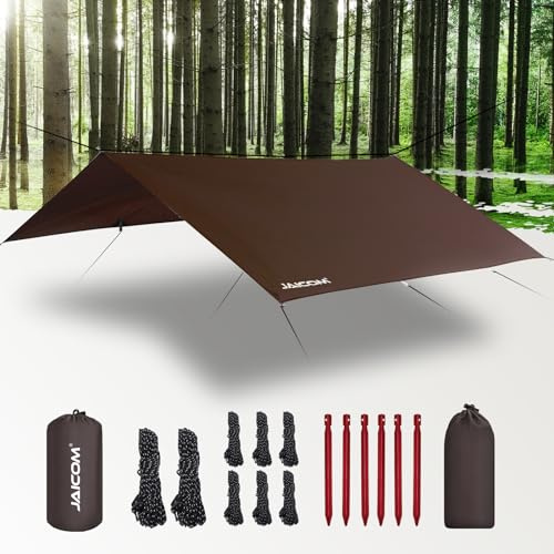 JAICOM Vattentät skyddsduk, 3 m x 3 m tarp, PU 3 000 mm vattentät, UV-skydd, ultralätt och bärbar. Lämplig för tält, hängmattor, vandring, picknick, camping