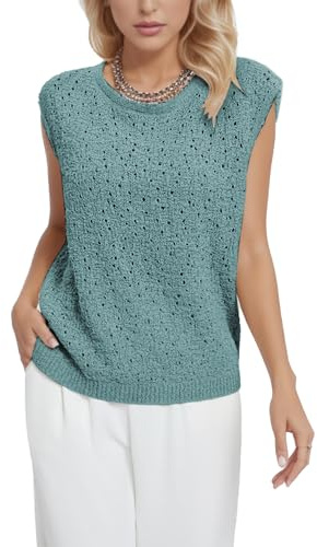 iChunhua Magliette da donna con maniche ad aletta traforate, estive, all'uncinetto, Blu, L