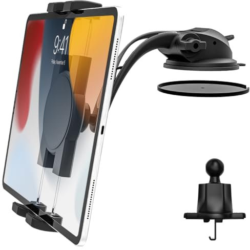 YOOZ Kfz-Tablet-Halterung für Armaturenbrett, 3-in-1 Auto-Tablet-Halterung, Windschutzscheiben-Lüftungsschlitz [leistungsstarker Saugnapf und verstellbarer Arm] für 4-12,9 Zoll Geräte, iPad Pro Air