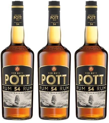 POTT Rum 54% vol. (3x0,7 l) - starker Rum aus Übersee, ideal für den intensiven Genuss in Heißgetränken wie Feuerzangenbowle, Grog oder Glühwein, als Punsch oder als Cocktail, zum Backen