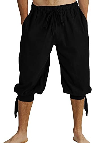 Runcati Kurze Hosen Herren Pluderhose mit Schnürung Wikinger Sommerhose Pirat Mittelalter Kostüm Freizeit Strand Shorts, Schwarz, L