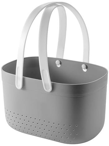 Cyrank Carrito De Ducha Portátil, Cesta De Ducha De Almacenamiento De Plástico, Organizador De Cesta De Ducha Con Orificios De Ventilación Y Asas Para Baño(Gris)