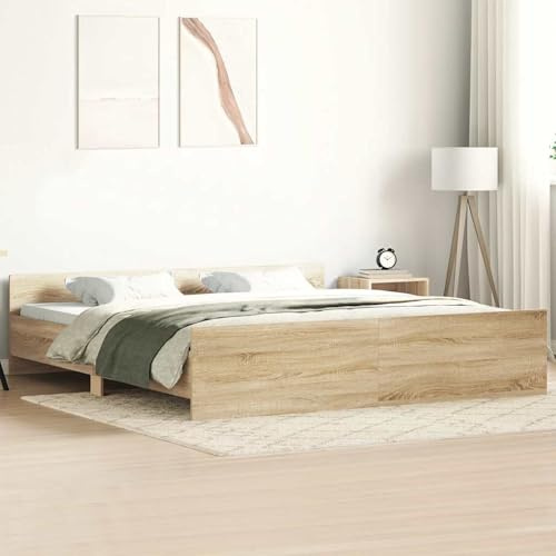 Rantry Struttura Letto con Testiera e Pediera in Rovero Sonoma 180 x 200 cm, Super King Size, per Singolo/Matrimoniale, per Adulti/Adolescenti