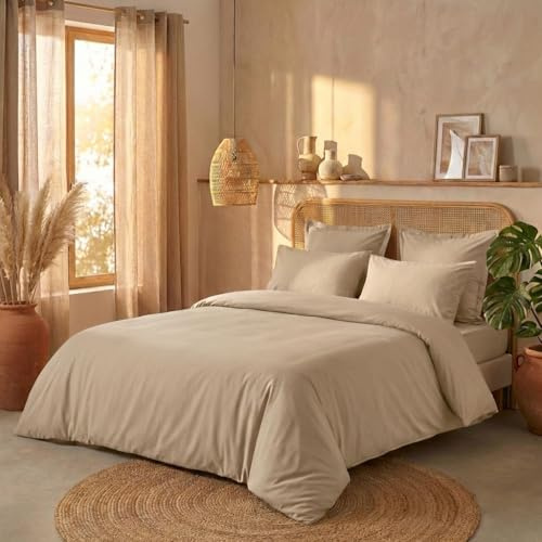 Housse de Couette 240x260 cm + 2 taies 100% Percale de Coton 80 Fils Lin