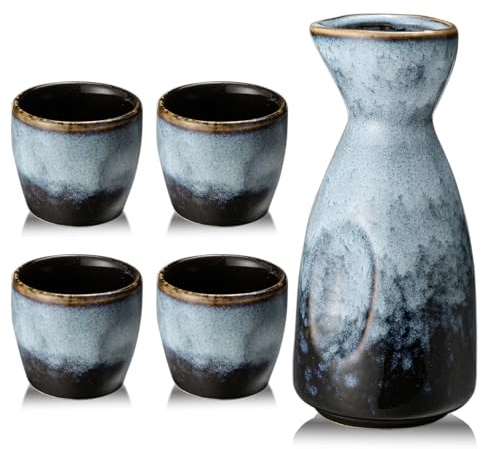 Sake Set With Cup and Wine Pot - Porcelain Set for Warmers - 1 Pot and 4 Cups (A1)