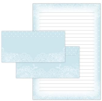 Briefpapier-Set Ornament blau pastell Briefblock mit Umschlag für Kinder Erwachsene Geschenk (Block A4 mit 25 Blätter + 15 Umschläge DIN Lang)