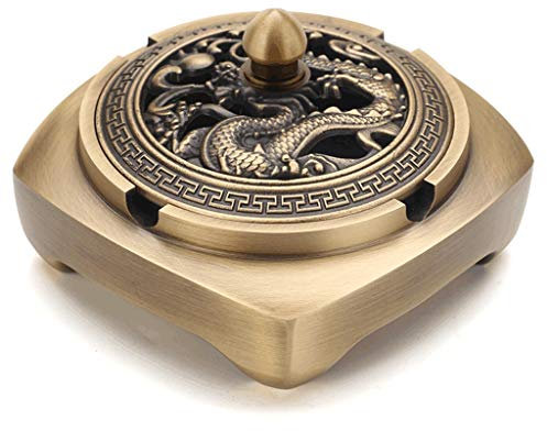 QTANZIQI Vintage-Messing-Aschenbecher mit Deckel, winddichter Metall-Aschenbecher für Zigaretten, großer quadratischer Aschenbecher für den Innen- und Außenbereich – Messing (颜色 Farbe: B)