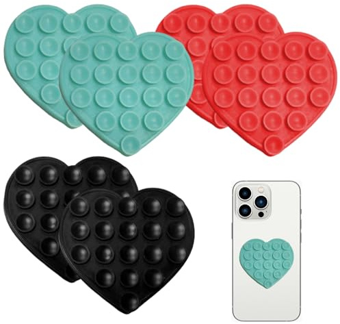 6 Pièces Forme de Coeur Support de Téléphone À Ventouse Double Vace,Silicone Ventouse Téléphone,Support de Téléphone À Ventouse Silicone Polyvalent,Silicone Ventouse Téléphone Double Face