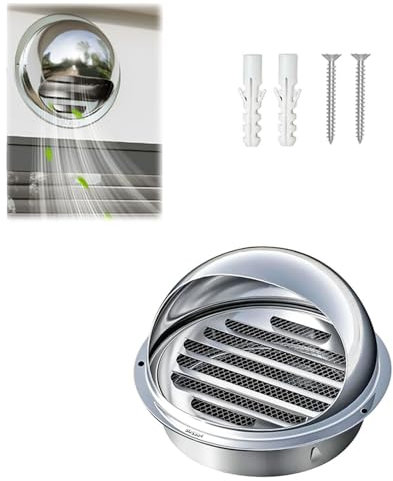 Generico Copertura di Ventilazione Esterna 60mm 70mm 80mm Griglia di Ventilazione a Sfera in Acciaio Inox Griglia di Scarico dell'Aria Copertura per a Parete Esterna Cappa(250mm/9.8in)