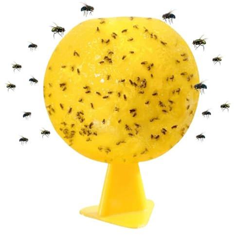 Fruchtfliegenfalle, Fruchtfliegenfängerball mit 7,6 cm Durchmesser, multifunktionale gelbe Klebefallen für Pflanzenmücken, Mückenfalle mit Tasche und doppelseitigem Klebeband für den Innenbereich, gel