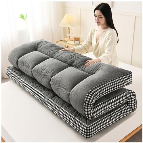 Japanische Bodenmatratze, Futonbett, Campingmatte, extra dick, faltbar, traditionelle Schlafmatte für Zimmer (grau, 180 x 200 cm)