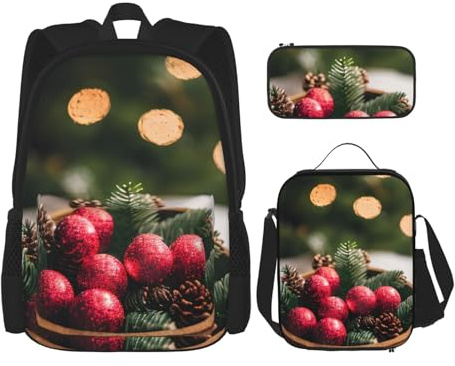 OXKGHHO Juego de mochila de trabajo con estampado de Feliz Navidad con lonchera aislada, correas ajustables, para gimnasio y uso diario, Negro -, Talla única