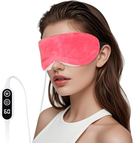 GNEGNI LIFE Heated Eye Mask,Smart Temperature&Timer Control, USB Soft Cotton Warm Eye Compress, for Dry Eyes, Blepharitis, Dark Circles and Sleep&Travel(Pink)