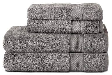 Komfortec 4er Handtuchset aus 100% Baumwolle, 2 Handtücher 50x100 cm und 2 Badetücher 70x140 cm Set, Frottee, Weich, Anhtrazit Grau