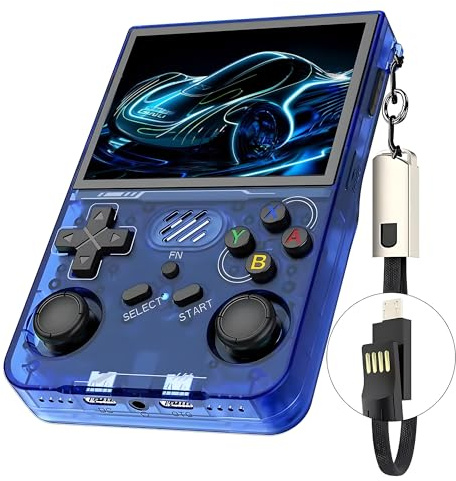 R36XX Console portatile Retro Game Handheld con 15000/30000+giochi,display IPS da 3.5pollici, 64/128G,12+emulatori,batteria da 3000mAh,sistema operativo Linux Open Source (128G,Blu)