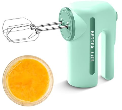 Hand Mixer Stand Mixer Electric Handheld Kitchen Mixer 5 Speed Adjustable Rechargeable Cordless with Stainless Steel Whisk Ergonomic Handle for Baking Cooking Yellow Green (Green)