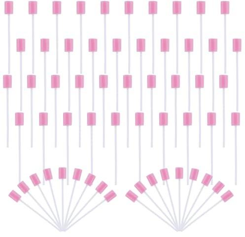 100 Pièces Bâtonnets de Soins Buccaux, Soins Bucco Bâtonnets, Bâtonnets de Soins Bucco-Dentaires, Éponge de Nettoyage des Dents, Bâtonnets Jetables pour Âgées, Adultes, et Enfants (Rose)