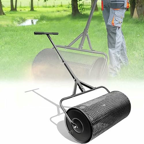 VYUJHNBG Épandeur De Fumier en Maille en Métal Léger avec Poignée en Forme De T Réglable, Épandeur De Compost, Rouleau De Pelouse Durable pour La Pelouse Et Le Jardin