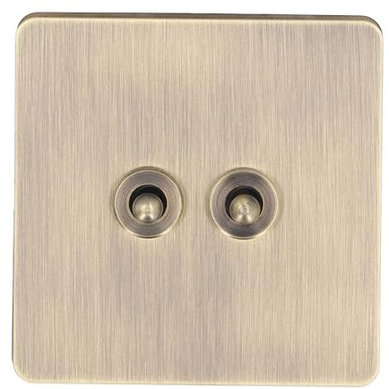Interruptor de Pared de 250V, 3.39 x 3.39 Pulgadas 2 Gang Dual Control de Acero Inoxidable, Interruptor de Panel de Textura de Bronce Antiguo, Interruptor Eléctrico con Base