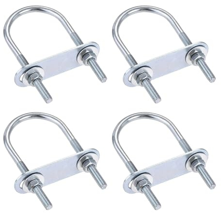 KSeSii Lot de 4 boulons en U ronds M6 en acier, colliers de serrage for tuyaux en U, fixations avec écrou, plaque et rondelle(M6x16mmx46mm)
