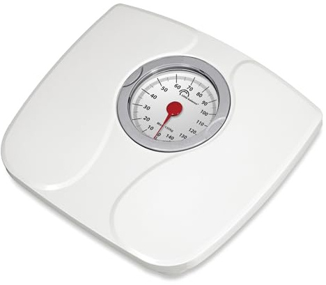 LITTLE BALANCE 8935 Confort 150, Bilancia pesapersone meccanica, Bilancia con schermo XL, Forma compatta, 150 kg, Bianco