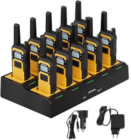 Retevis RB648 Professionelle Walkie-Talkies, Funkgerät für Baustelle | MIL-STD-810H Doppel-PTT, IP67, Sturzfest, Notfallalarm, PMR446 Professionell Handfunkgerät mit 10Fach Ladegerät 10 Stück