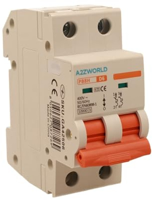 Interrupteur magnétothermique courbe D 6A D6, bipolaire 2P 10 kA, 2 modules DIN 220 V AC, certifié IEC60898-1, série professionnelle PB8H
