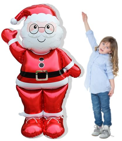 GoldRock XXL Weihnachtsmann Luftballon Weihnachten Deko 155X90cm,Stehender Weihnachten Luftballon Dekoration,Große Weihnachtsdeko Ballons,Weihnacht Folienballon Weihnachtsmann,Weihnachtsballon Stehend