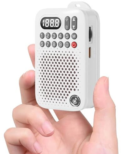 Radio FM Personal de Bolsillo Portátil con Altavoz Bluetooth, Mini Radio FM Digital de Sintonización con Clip Recargable Compatible con Tarjeta TF Temporizador de Sueño Grabación Altavoz de 5W