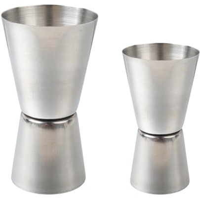 DOETYD Set of 2 Stainless Steel 25/50ml & 15/30ml Jigger Dual Cups, Precise Spirit Measure for Cocktails, Durable Shot Measures for Spirits for Home Bar, Parties, Wine and Drink Shaker Mixing (Silver)