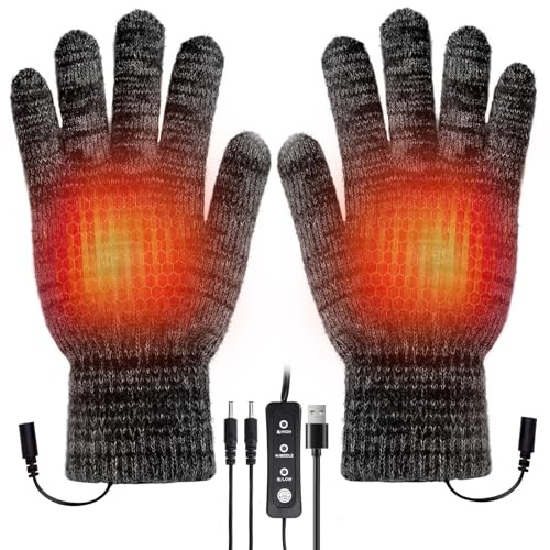 Gants Chauffants USB, à température réglable pour Hommes et Femmes, Réchauffeurs d'écran Tactile réutilisables, Portable Lavable d'hiver Gants Chauffants(Grey)