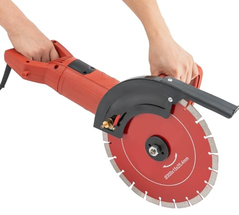 Sierra de hormigón eléctrica, 3000 W, cortador de pavimentos, con 2 hojas de sierra de 12 pulgadas, cortador de hormigón, fresadora ranurada para cortar madera, metal, rojo