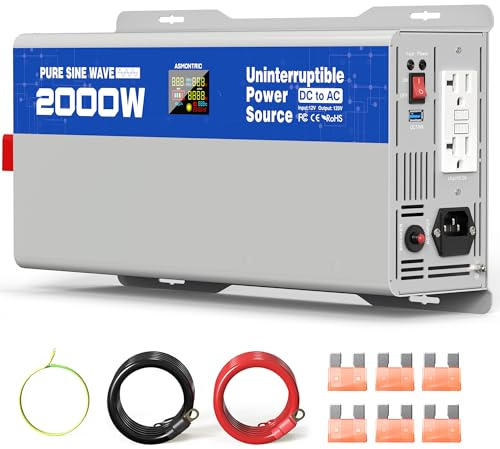 ASMONTRIC 2000W Sump Pump Battery Backup System, Back Up System Pure Sine Wave Power Inverter for Emergency and Power Outage with LCD Display Auto Switching for Grid and Battery