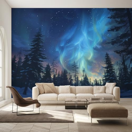 Generisch Tapete Nordlichter, Wald Nordlichter Landschaft Fototapete Wohnzimmer Schlafzimmer Tapeten, Vliestapete Wandtapete, Mustertapete Wanddeko 150x105 cm (B x H) Y&W28